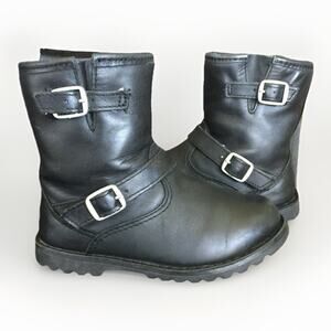 UGG Australia Kids Black Leather Moto Boots Side Zip Buckle SN 1001515 - Size 9